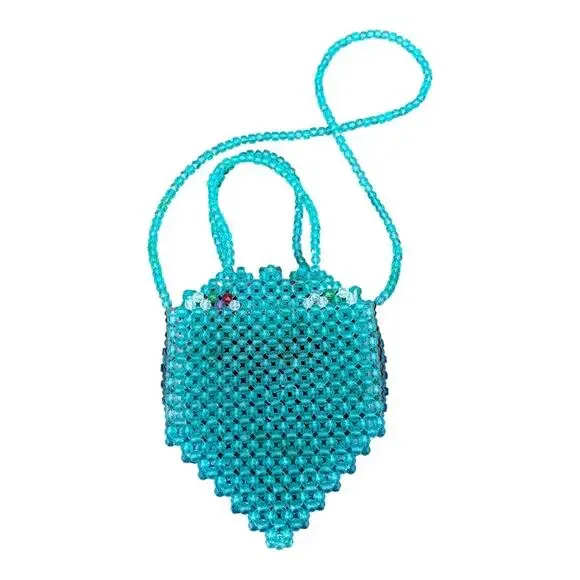 Handmade Beaded Heart Bag Purse Blue Shoulder Strap Unique Dopamine Maximalist - Picture 3 of 7
